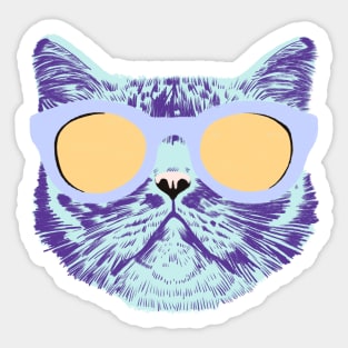 Tabby Cat with Holographic Sunglasses - Lilac Yellow Mint Sticker